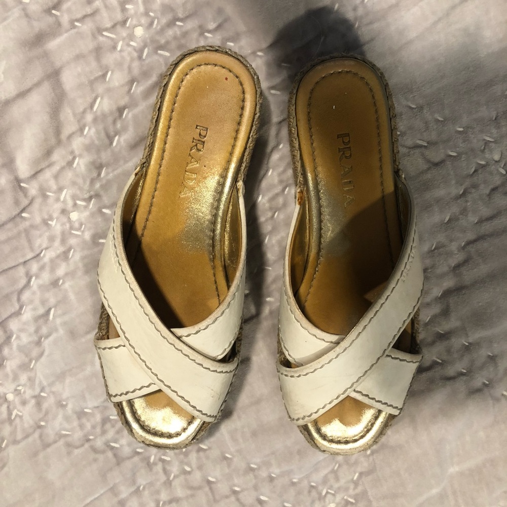 Prada white espadrille platform sandal (37)